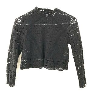 Black crochet, long sleeve, high neck, crop top